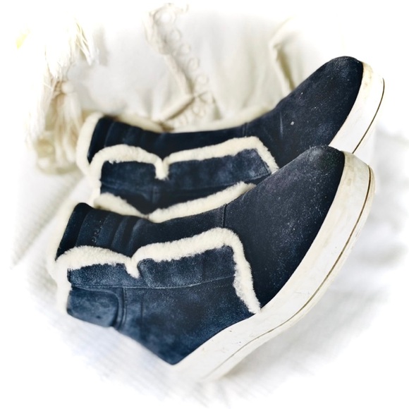 PRADA | 38 / 8 | Linea Rossa Sport Shearling-Trimmed Suede High-Top Sneaker Boot - Picture 3 of 9